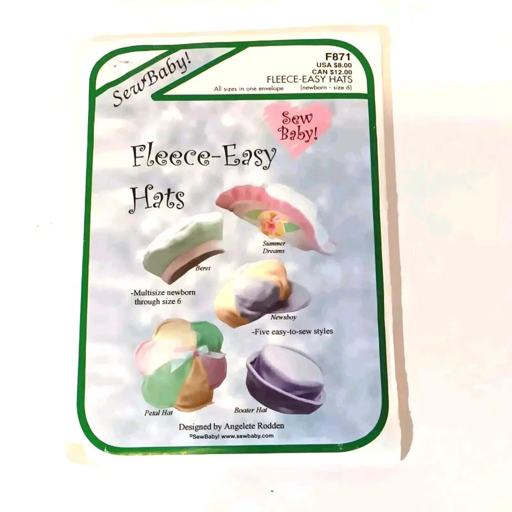 Sew Baby - Fleece - Easy Hats- Pattern‎ F871 -Uncut Newborn to Size 6 / 1998 VTG